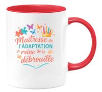 quotedazur - MugMaîtresse de l'adaptation et reine de la débrouille - Tasse Cadeau AESH Femme - Rouge/Céramique