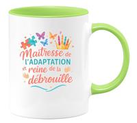 quotedazur - MugMaîtresse de l'adaptation et reine de la débrouille - Tasse Cadeau AESH Femme - Vert/Céramique