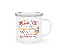 quotedazur - MugMaîtresse en mode super-héros : cape invisible mais pouvoirs bien réels - Tasse Cadeau Maîtresse Femme - Blanc/Emaillé