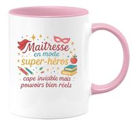 quotedazur - MugMaîtresse en mode super-héros : cape invisible mais pouvoirs bien réels - Tasse Cadeau Maîtresse Femme - Rose/Céramique