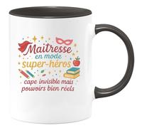 quotedazur - MugMaîtresse en mode super-héros : cape invisible mais pouvoirs bien réels - Tasse Cadeau Maîtresse Femme - Noir/Céramique
