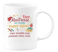 quotedazur - MugMaîtresse en mode super-héros : cape invisible mais pouvoirs bien réels - Tasse Cadeau Maîtresse Femme - Blanc/Céramique