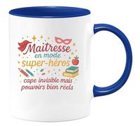 quotedazur - MugMaîtresse en mode super-héros : cape invisible mais pouvoirs bien réels - Tasse Cadeau Maîtresse Femme - Bleu/Céramique