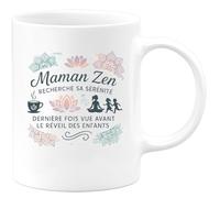quotedazur - MugMaman Zen recherche sa sérénité, dernière fois vue avant le réveil des enfants - Tasse Cadeau Maman Zen Femme - Blanc/Céramique