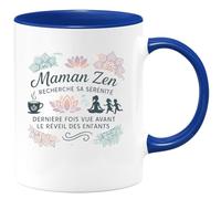 quotedazur - MugMaman Zen recherche sa sérénité, dernière fois vue avant le réveil des enfants - Tasse Cadeau Maman Zen Femme - Bleu/Céramique