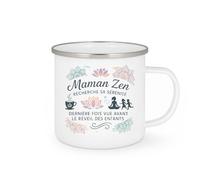 quotedazur - MugMaman Zen recherche sa sérénité, dernière fois vue avant le réveil des enfants - Tasse Cadeau Maman Zen Femme - Blanc/Emaillé