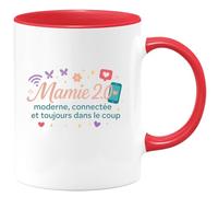 quotedazur - MugMamie 2.0 : moderne, connectée et toujours dans le coup - Tasse Cadeau Mamie Femme - Rouge/Céramique