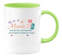 quotedazur - MugMamie 2.0 : moderne, connectée et toujours dans le coup - Tasse Cadeau Mamie Femme - Vert/Céramique