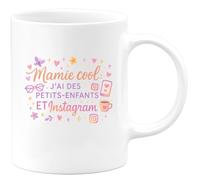 quotedazur - MugMamie cool : j'ai des petits-enfants ET Instagram - Tasse Cadeau Mamie Femme - Blanc/Céramique