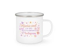 quotedazur - MugMamie cool : j'ai des petits-enfants ET Instagram - Tasse Cadeau Mamie Femme - Blanc/Emaillé