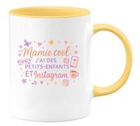 quotedazur - MugMamie cool : j'ai des petits-enfants ET Instagram - Tasse Cadeau Mamie Femme - Jaune/Céramique