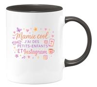 quotedazur - MugMamie cool : j'ai des petits-enfants ET Instagram - Tasse Cadeau Mamie Femme - Noir/Céramique