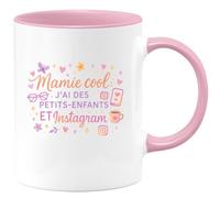 quotedazur - MugMamie cool : j'ai des petits-enfants ET Instagram - Tasse Cadeau Mamie Femme - Rose/Céramique