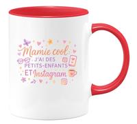 quotedazur - MugMamie cool : j'ai des petits-enfants ET Instagram - Tasse Cadeau Mamie Femme - Rouge/Céramique