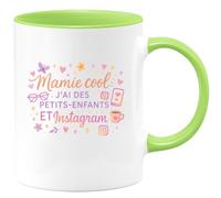 quotedazur - MugMamie cool : j'ai des petits-enfants ET Instagram - Tasse Cadeau Mamie Femme - Vert/Céramique