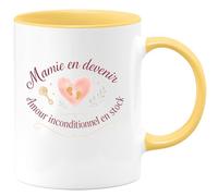 quotedazur - MugMamie en devenir - Amour inconditionnel en stock - Tasse Cadeau Annonce Grossesse Naissance Mamie Femme - Jaune/Céramique