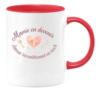 quotedazur - MugMamie en devenir - Amour inconditionnel en stock - Tasse Cadeau Annonce Grossesse Naissance Mamie Femme - Rouge/Céramique