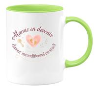 quotedazur - MugMamie en devenir - Amour inconditionnel en stock - Tasse Cadeau Annonce Grossesse Naissance Mamie Femme - Vert/Céramique