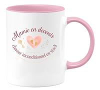 quotedazur - MugMamie en devenir - Amour inconditionnel en stock - Tasse Cadeau Annonce Grossesse Naissance Mamie Femme - Rose/Céramique