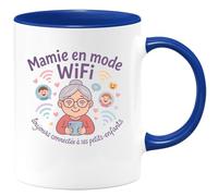 quotedazur - MugMamie en mode WiFi : toujours connectée à ses petits-enfants - Tasse Cadeau Mamie Femme - Bleu/Céramique