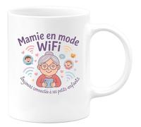 quotedazur - MugMamie en mode WiFi : toujours connectée à ses petits-enfants - Tasse Cadeau Mamie Femme - Blanc/Céramique