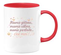 quotedazur - MugMamie gâteau, mamie câlins, mamie parfaite... c'est moi ! - Tasse Cadeau Mamie Femme - Rouge/Céramique