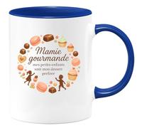quotedazur - MugMamie gourmande : mes petits-enfants sont mon dessert préféré - Tasse Cadeau Mamie Femme - Bleu/Céramique