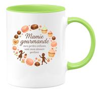 quotedazur - MugMamie gourmande : mes petits-enfants sont mon dessert préféré - Tasse Cadeau Mamie Femme - Vert/Céramique