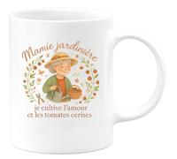 quotedazur - MugMamie jardinière : je cultive l'amour et les tomates cerises - Tasse Cadeau Mamie Femme - Blanc/Céramique
