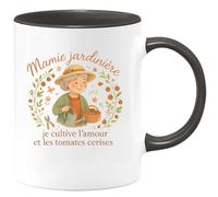 quotedazur - MugMamie jardinière : je cultive l'amour et les tomates cerises - Tasse Cadeau Mamie Femme - Noir/Céramique