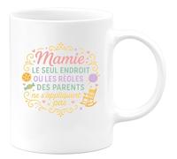 quotedazur - MugMamie : le seul endroit où les règles des parents ne s'appliquent pas - Tasse Cadeau Mamie Femme - Blanc/Céramique