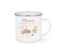 quotedazur - MugMamie tricoteuse de bonheur et tisseuse de souvenirs - Tasse Cadeau Mamie Femme - Blanc/Emaillé