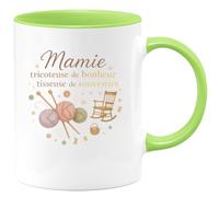 quotedazur - MugMamie tricoteuse de bonheur et tisseuse de souvenirs - Tasse Cadeau Mamie Femme - Vert/Céramique