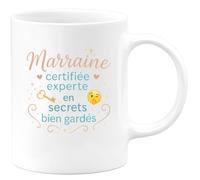 quotedazur - MugMarraine certifiée experte en secrets bien gardés - Tasse Cadeau Marraine Femme - Blanc/Céramique
