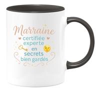 quotedazur - MugMarraine certifiée experte en secrets bien gardés - Tasse Cadeau Marraine Femme - Noir/Céramique