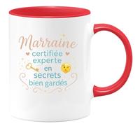 quotedazur - MugMarraine certifiée experte en secrets bien gardés - Tasse Cadeau Marraine Femme - Rouge/Céramique