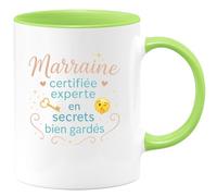 quotedazur - MugMarraine certifiée experte en secrets bien gardés - Tasse Cadeau Marraine Femme - Vert/Céramique