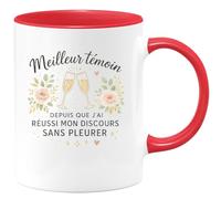 quotedazur - MugMeilleur témoin depuis que j'ai réussi mon discours sans pleurer - Tasse Cadeau Témoin de mariage Homme - Rouge/Céramique