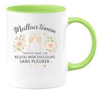 quotedazur - MugMeilleur témoin depuis que j'ai réussi mon discours sans pleurer - Tasse Cadeau Témoin de mariage Homme - Vert/Céramique