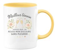 quotedazur - MugMeilleur témoin depuis que j'ai réussi mon discours sans pleurer - Tasse Cadeau Témoin de mariage Homme - Jaune/Céramique