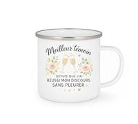 quotedazur - MugMeilleur témoin depuis que j'ai réussi mon discours sans pleurer - Tasse Cadeau Témoin de mariage Homme - Blanc/Emaillé