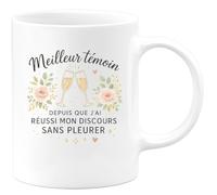 quotedazur - MugMeilleur témoin depuis que j'ai réussi mon discours sans pleurer - Tasse Cadeau Témoin de mariage Homme - Blanc/Céramique