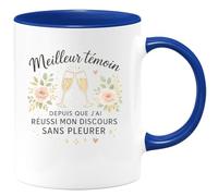 quotedazur - MugMeilleur témoin depuis que j'ai réussi mon discours sans pleurer - Tasse Cadeau Témoin de mariage Homme - Bleu/Céramique