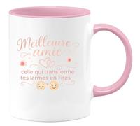 quotedazur - MugMeilleure amie : celle qui transforme tes larmes en rires - Tasse Cadeau Meilleure amie Femme - Rose/Céramique