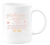 quotedazur - MugMeilleure amie : celle qui transforme tes larmes en rires - Tasse Cadeau Meilleure amie Femme - Blanc/Céramique