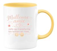quotedazur - MugMeilleure amie : celle qui transforme tes larmes en rires - Tasse Cadeau Meilleure amie Femme - Jaune/Céramique