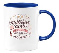 quotedazur - MugMeilleure amie certifiée anti-drama et pro-apéro - Tasse Cadeau Meilleure amie Femme - Bleu/Céramique