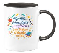 quotedazur - MugMentor, éducateur, magicien : juste Maître d'école en fait - Tasse Cadeau Maître d'école Homme - Noir/Céramique
