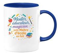 quotedazur - MugMentor, éducateur, magicien : juste Maître d'école en fait - Tasse Cadeau Maître d'école Homme - Bleu/Céramique