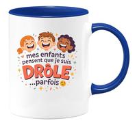 quotedazur - Mugmes enfants pensent que je suis drôle... parfois - Tasse Cadeau Humour Homme - Bleu/Céramique